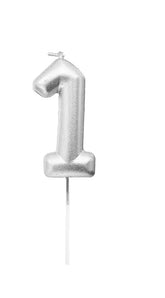 VELAS NÚMERO PLATEADAS 9CM