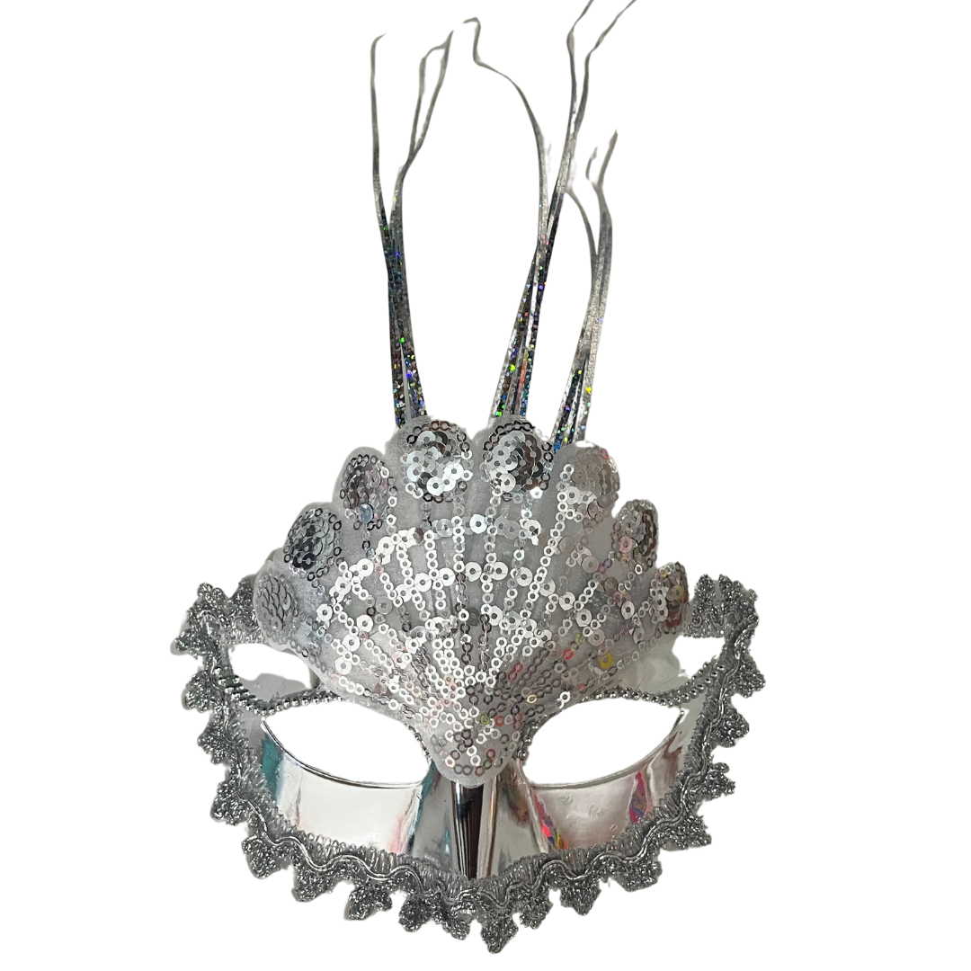 Antifaz veneciano abanico plateado x1