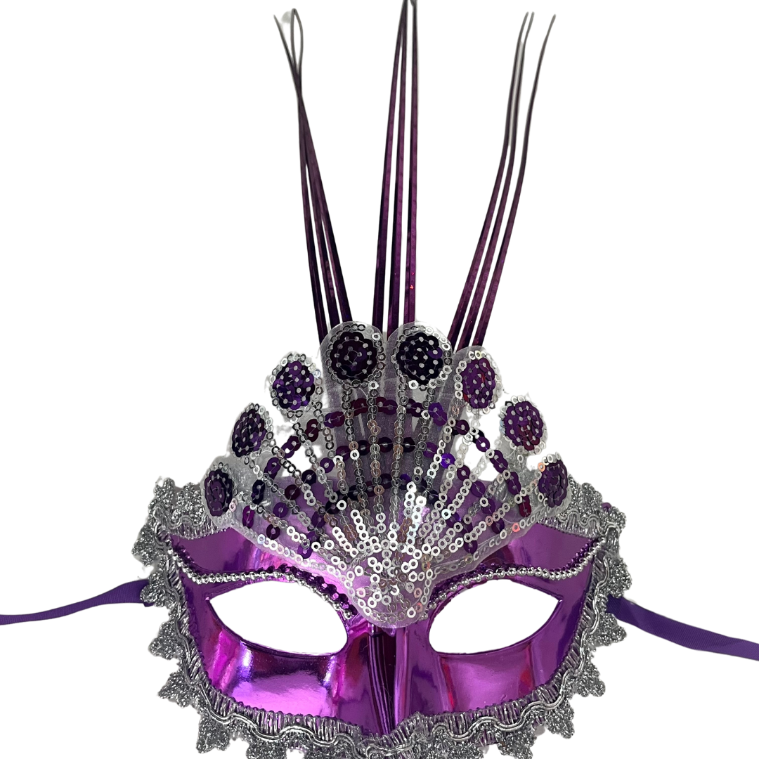 Antifaz veneciano abanico morado x1