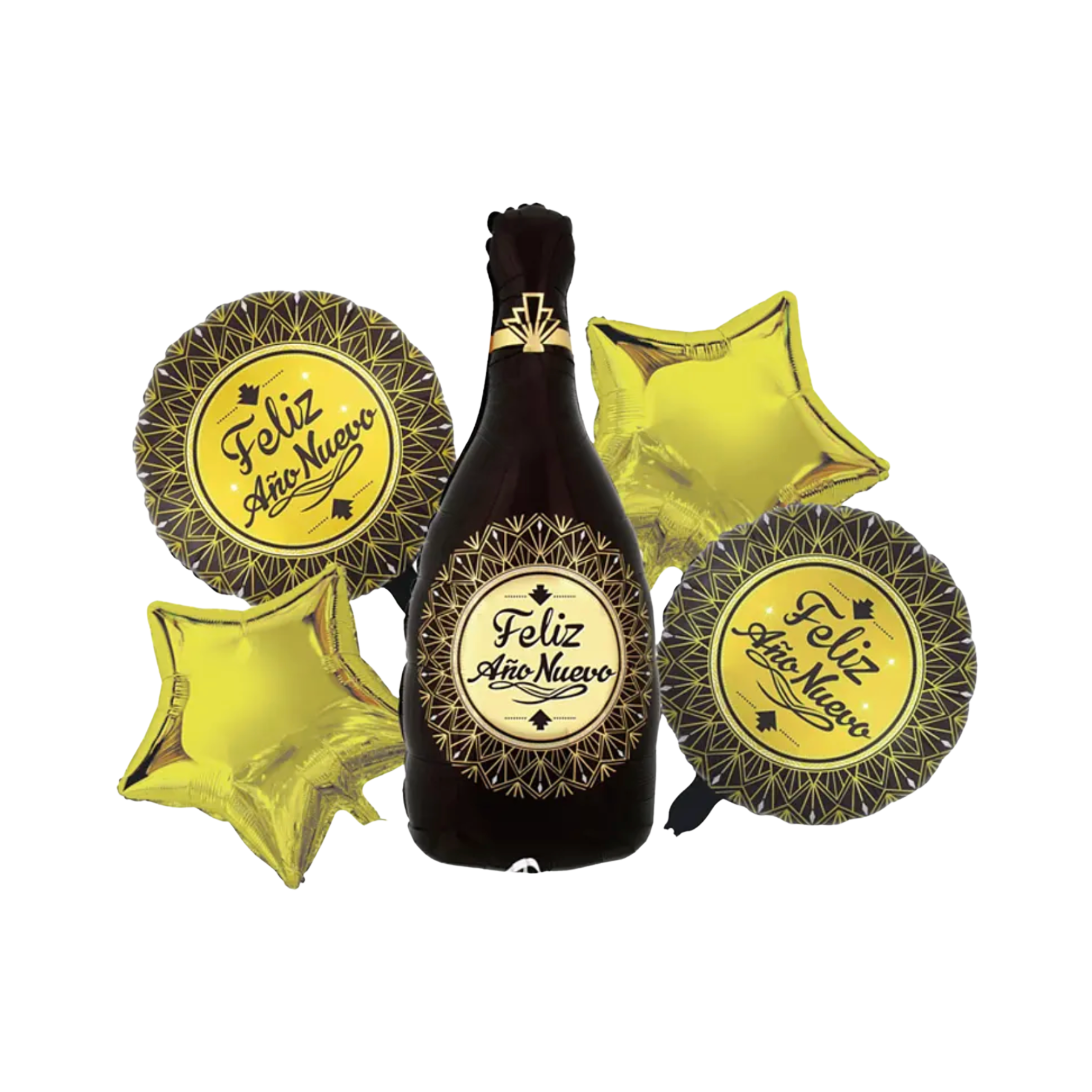 Pack Botella - 5 Globos Foil Año Nuevo