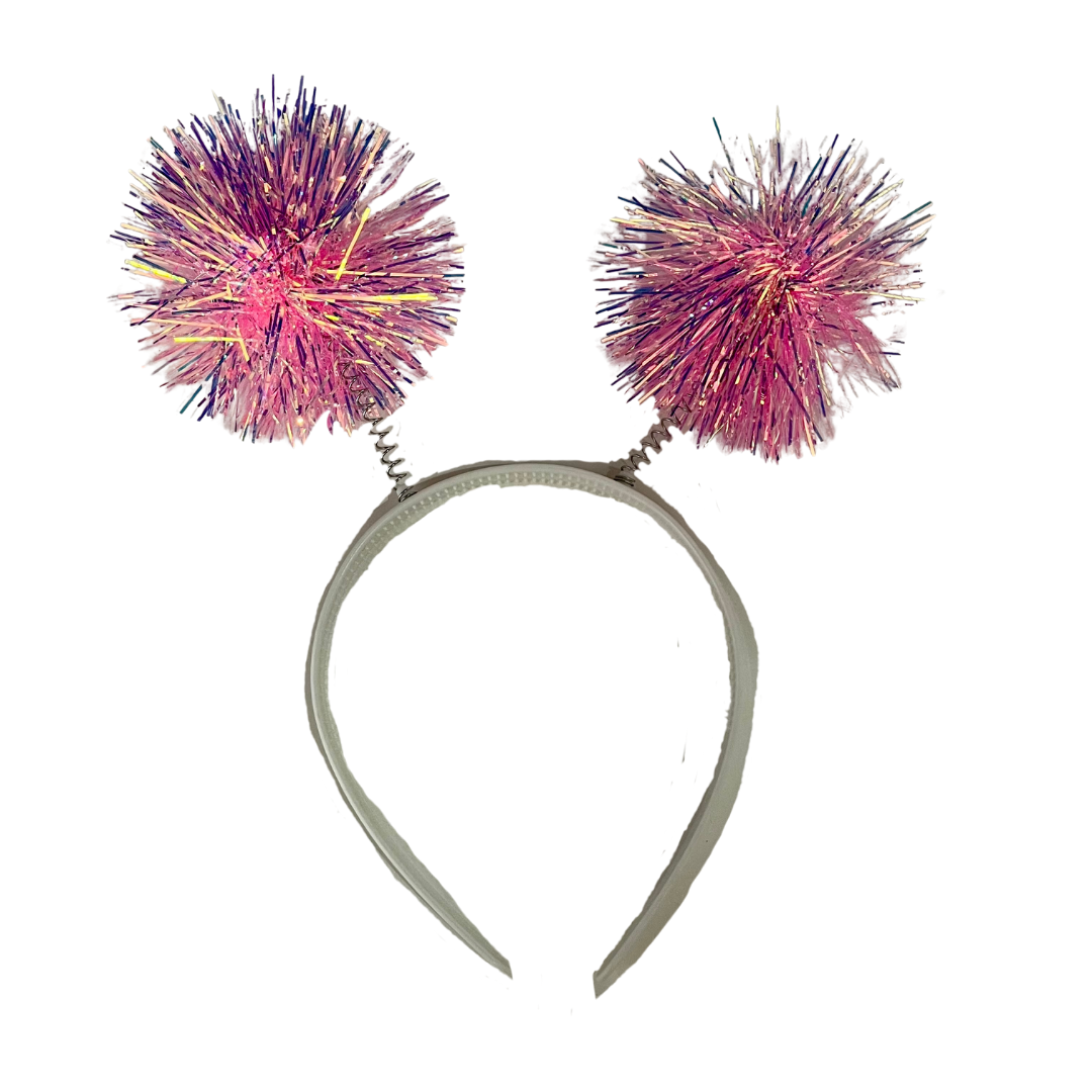 Cintillo pompom tinsel blanco