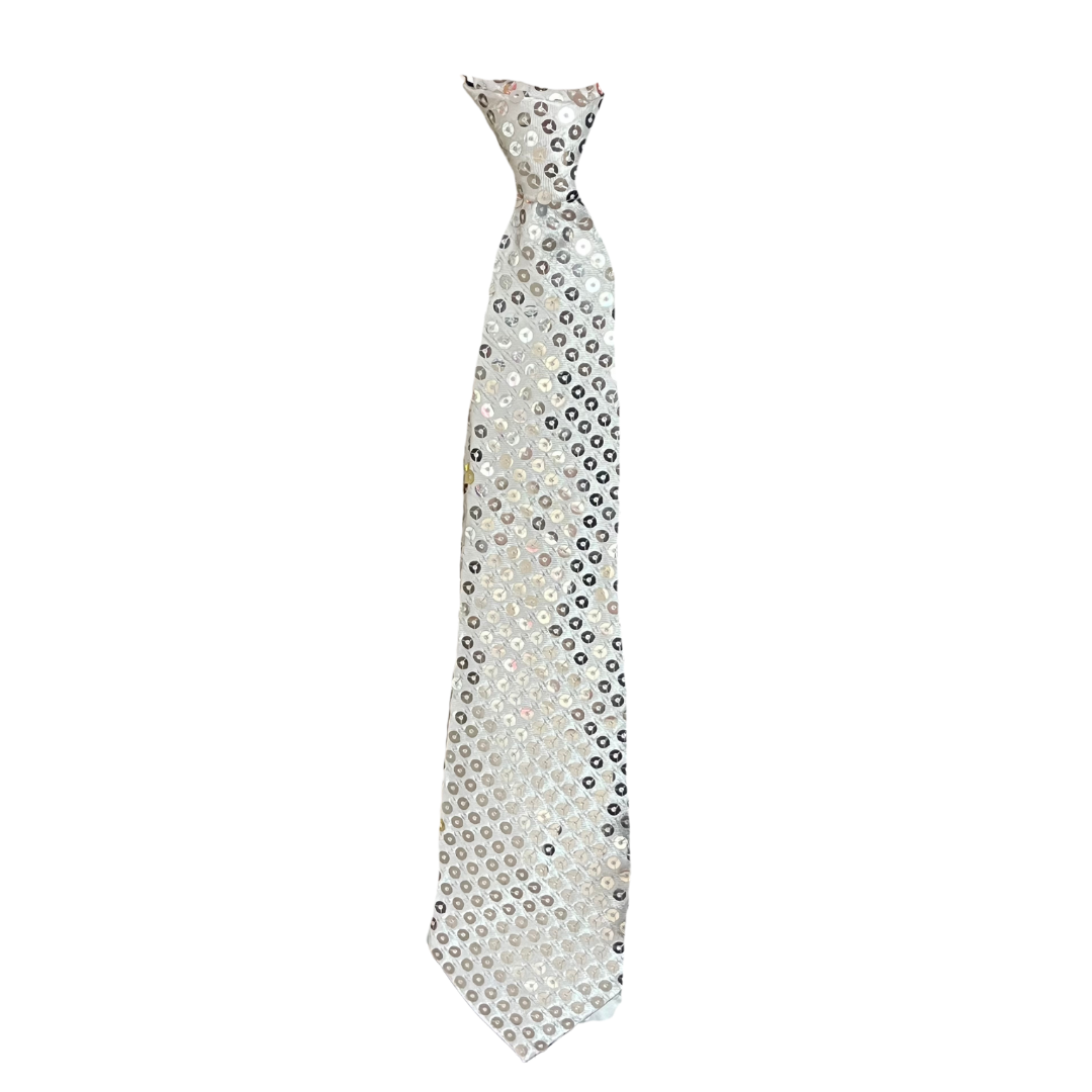 Corbata lentejuelas blanca 8x37 cm