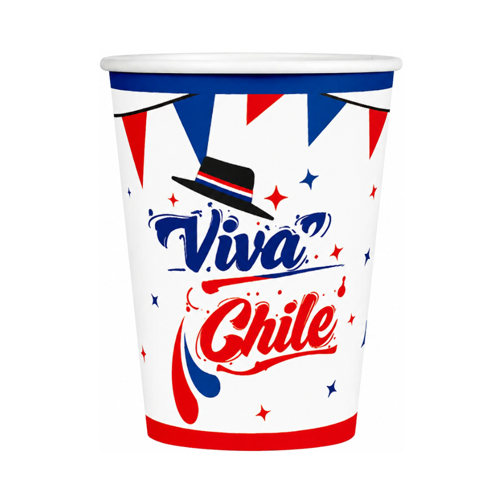 Vaso Cartón Viva Chile Tricolor x6 Unidades