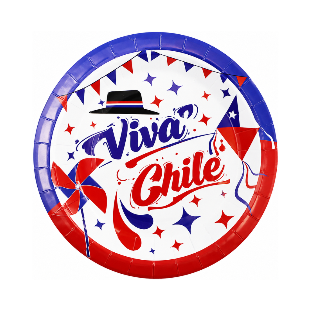 Plato Cartón Viva Chile Tricolor x6 Unidades