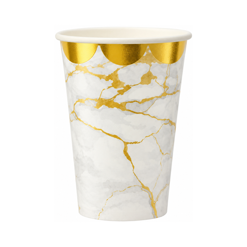 Vaso Cartón Marmoleado Dorado 200 Ml x6 Unidades