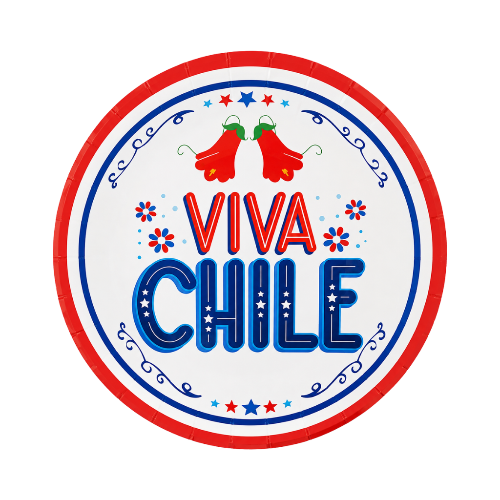 Plato Cartón Copihue Viva Chile x6 Unidades