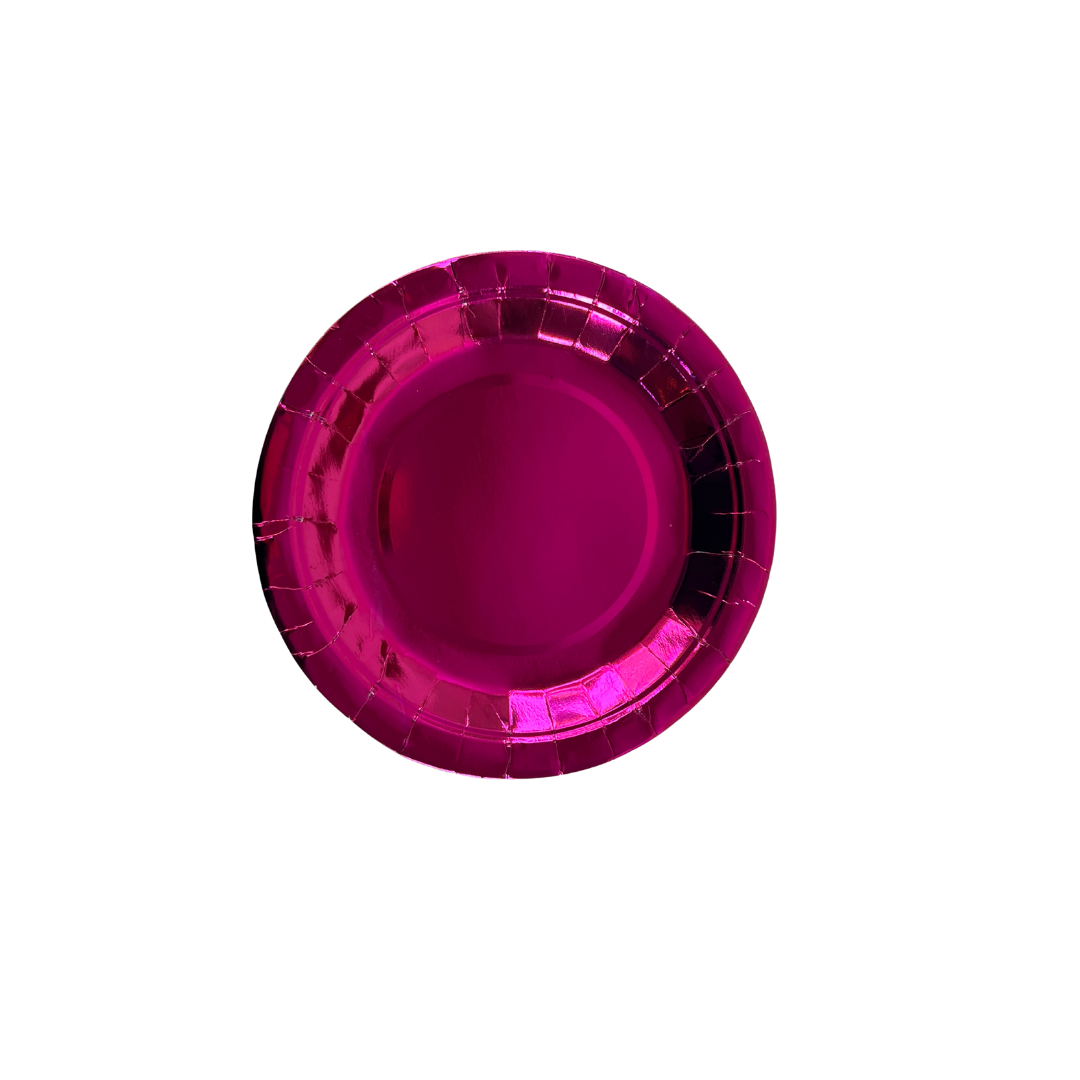 PLATO CARTON FUCSIA METALIZADO X6 18CM