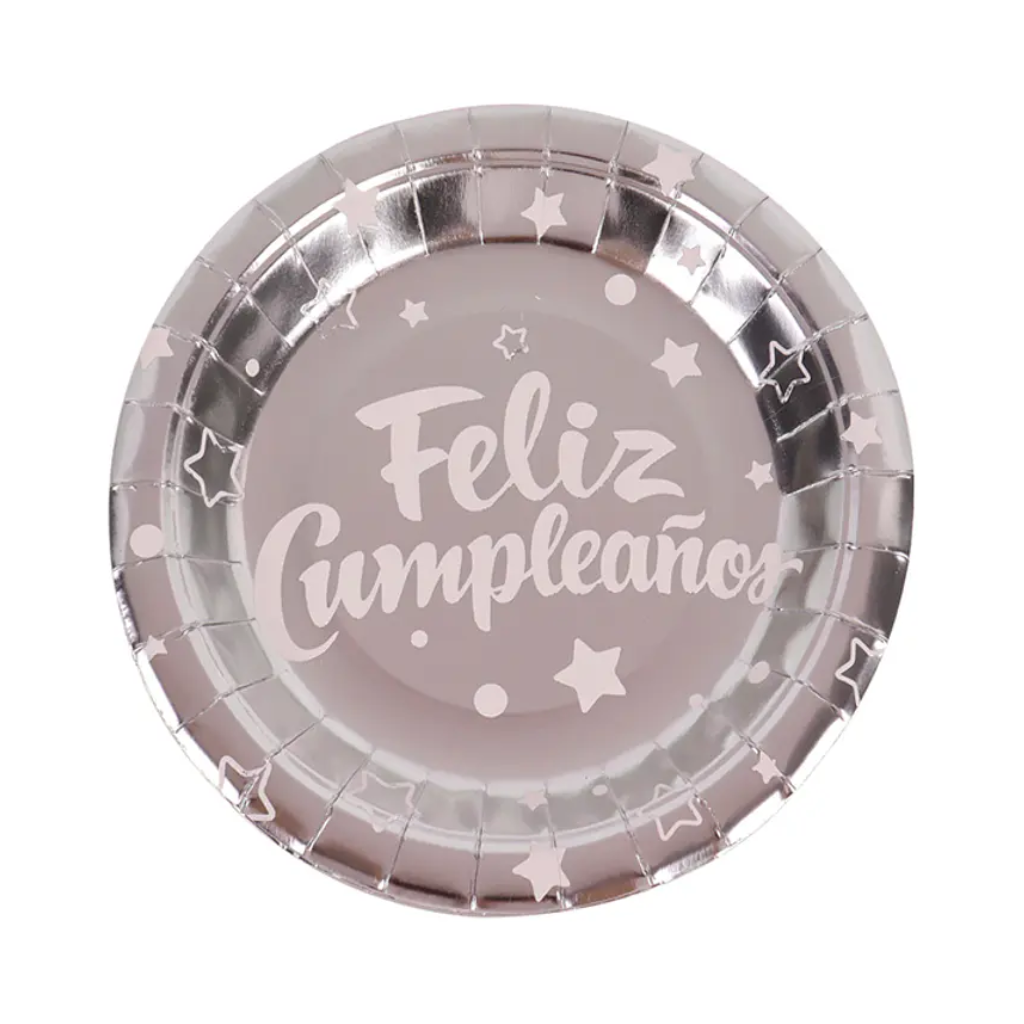 Platos Feliz Cumpleaños Metalizados 18 cm x6 Unidades