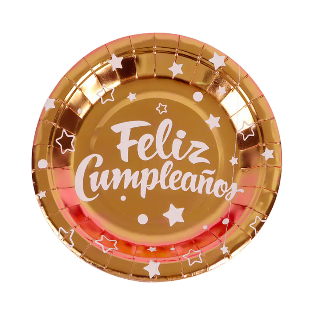 Platos Feliz Cumpleaños Metalizados 18 cm x6 Unidades