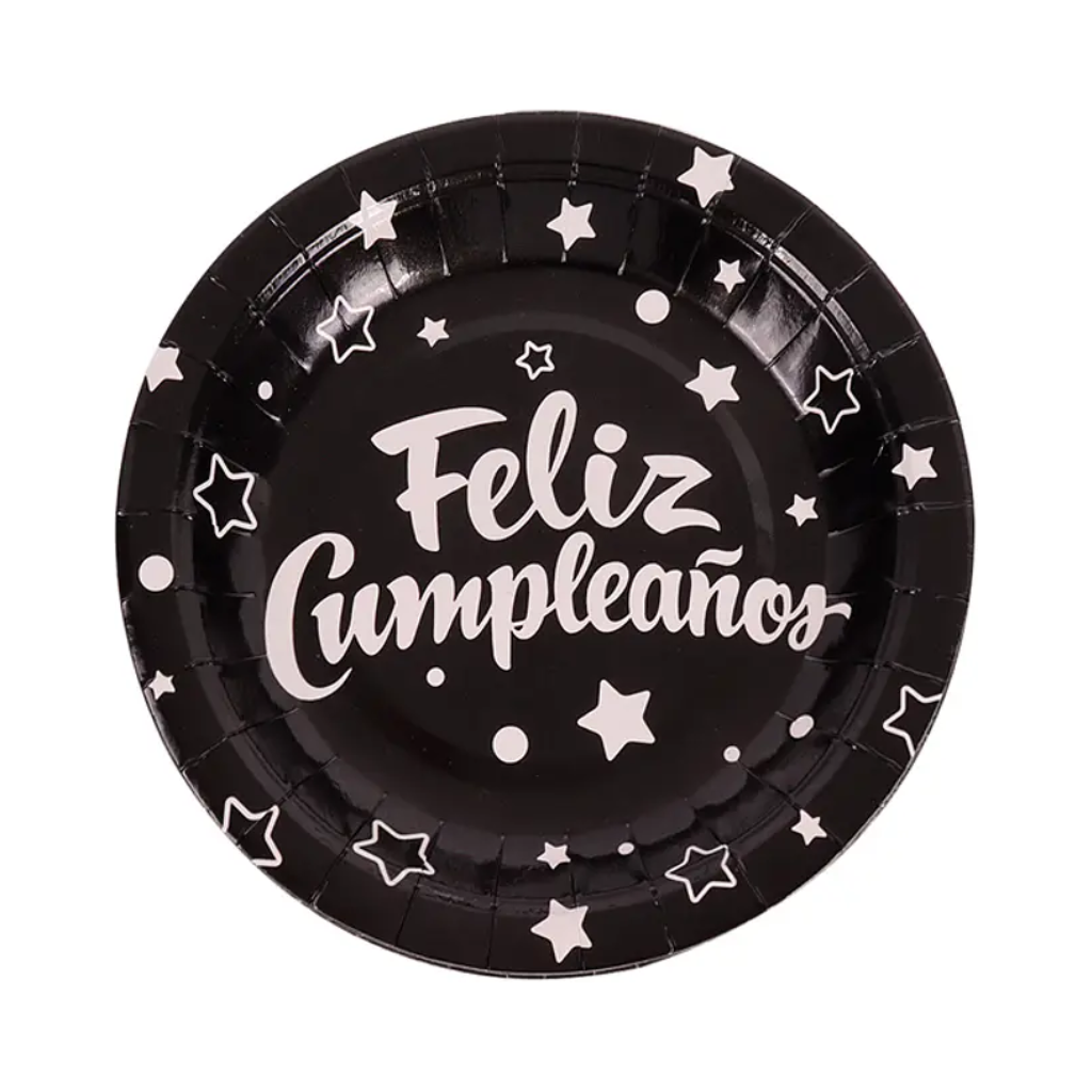 Platos Feliz Cumpleaños Metalizados 18 cm x6 Unidades