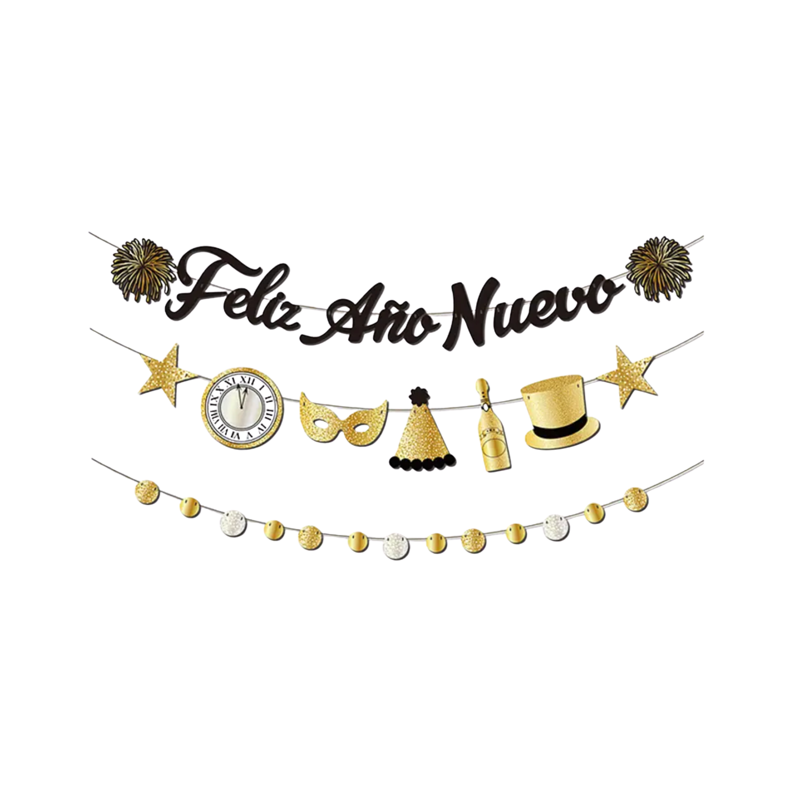 Set de 3 Guirnaldas Metálicas Año Nuevo 3m c/u