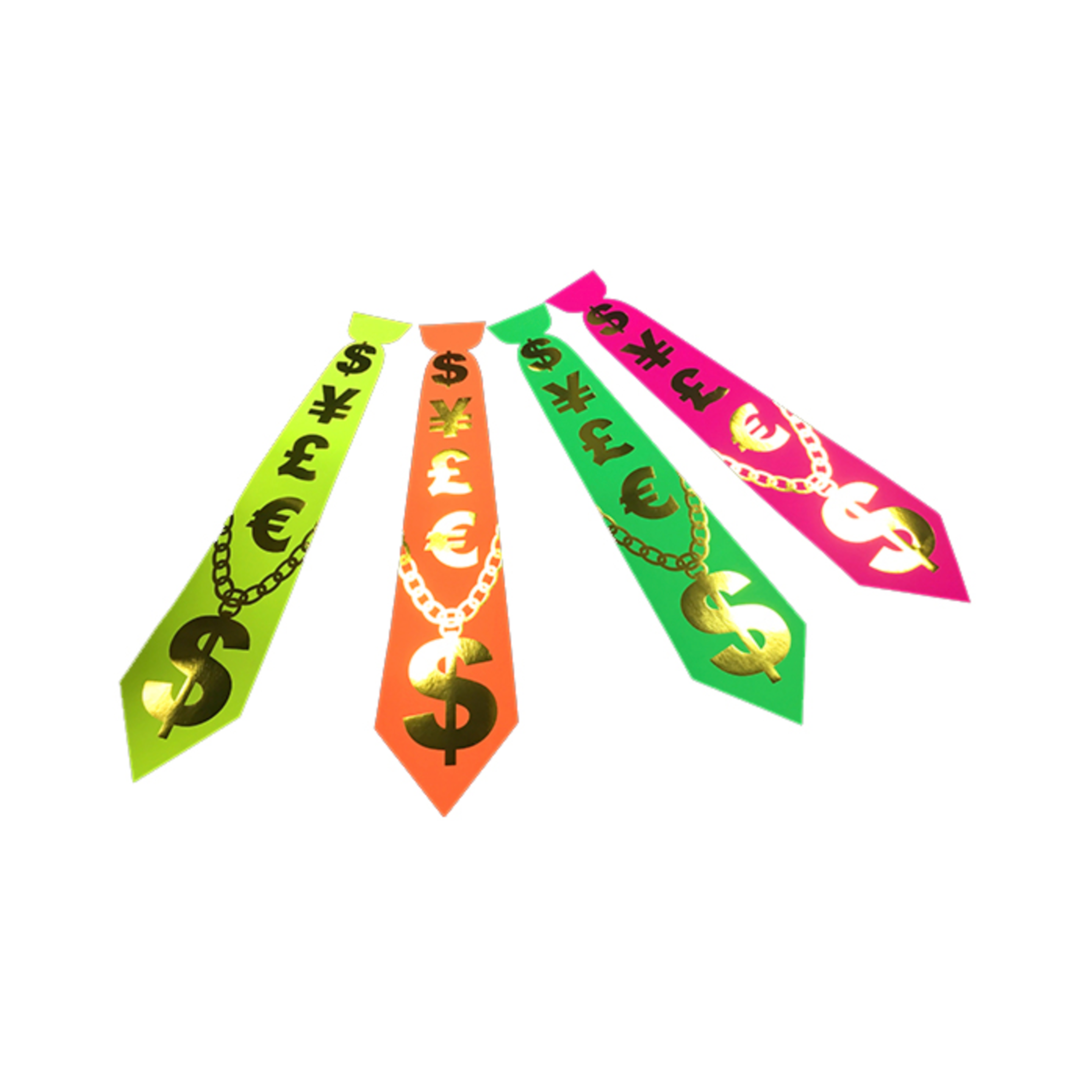 Corbatas Carton Fluor con Signos Dinero x 6un