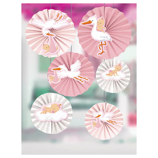 SET ABANICO BABY SHOWER ROSADO 40-30-20 CM