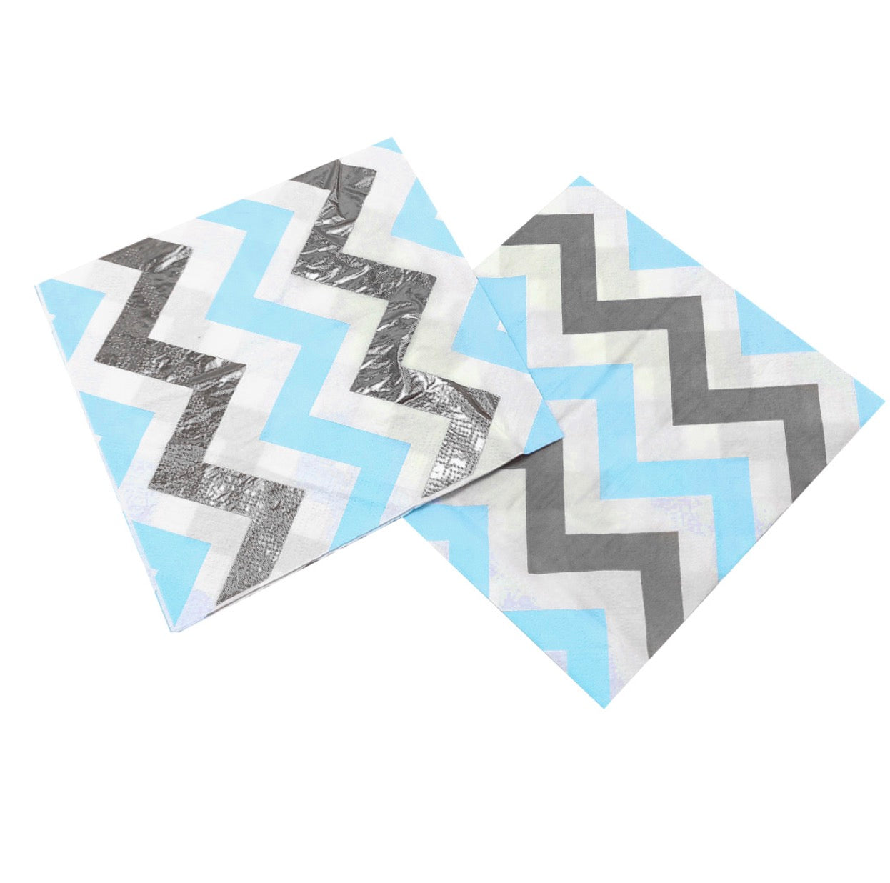 SERVILLETAS CHEVRON PLATEADO Y CELESTE X12