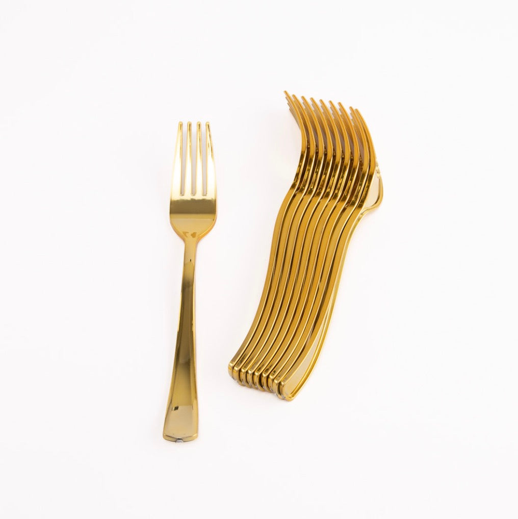 TENEDORES DE PLÁSTICO METALIZADOS X10