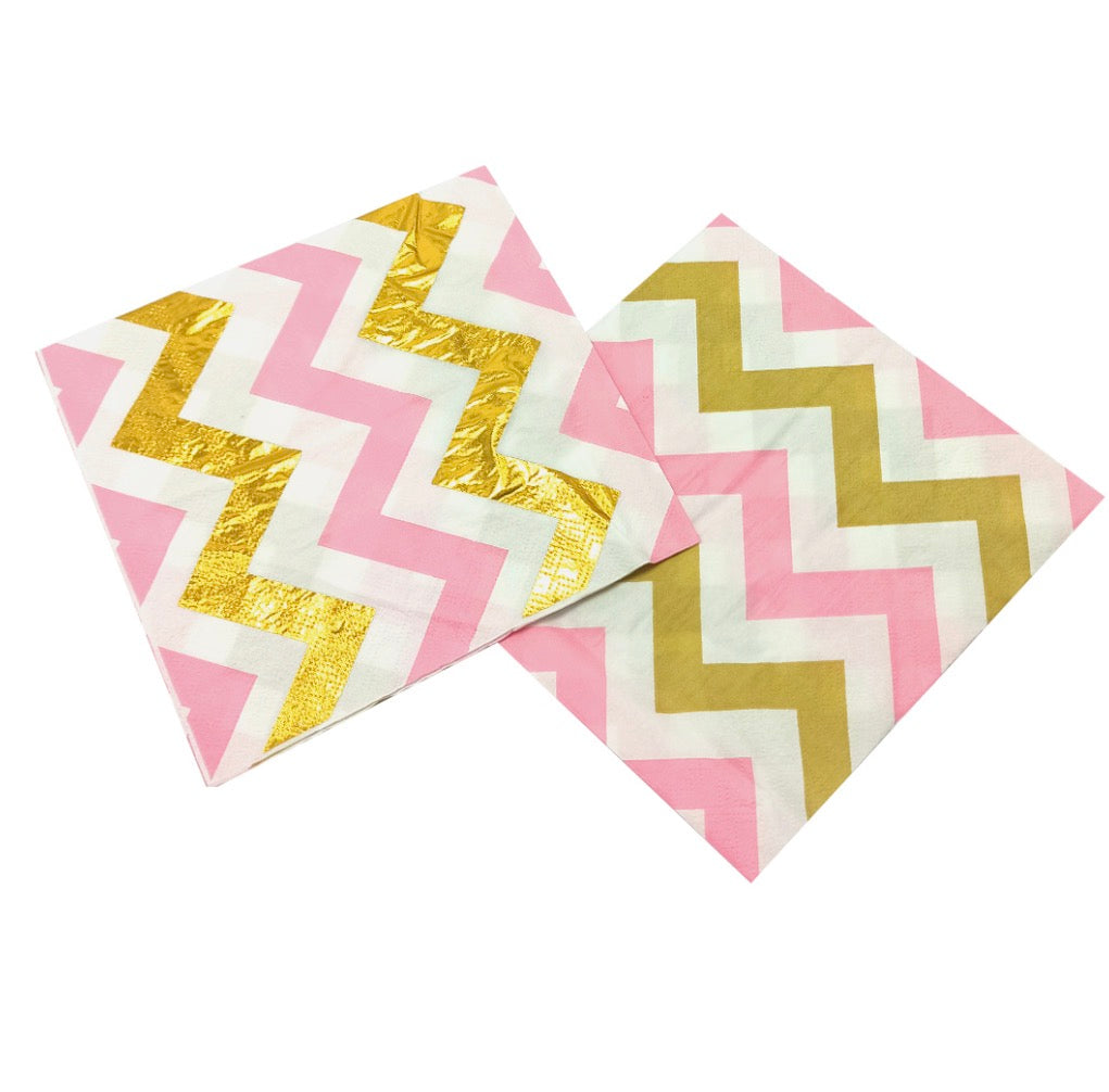 SERVILLETA CHEVRON DORADO Y ROSADO X12