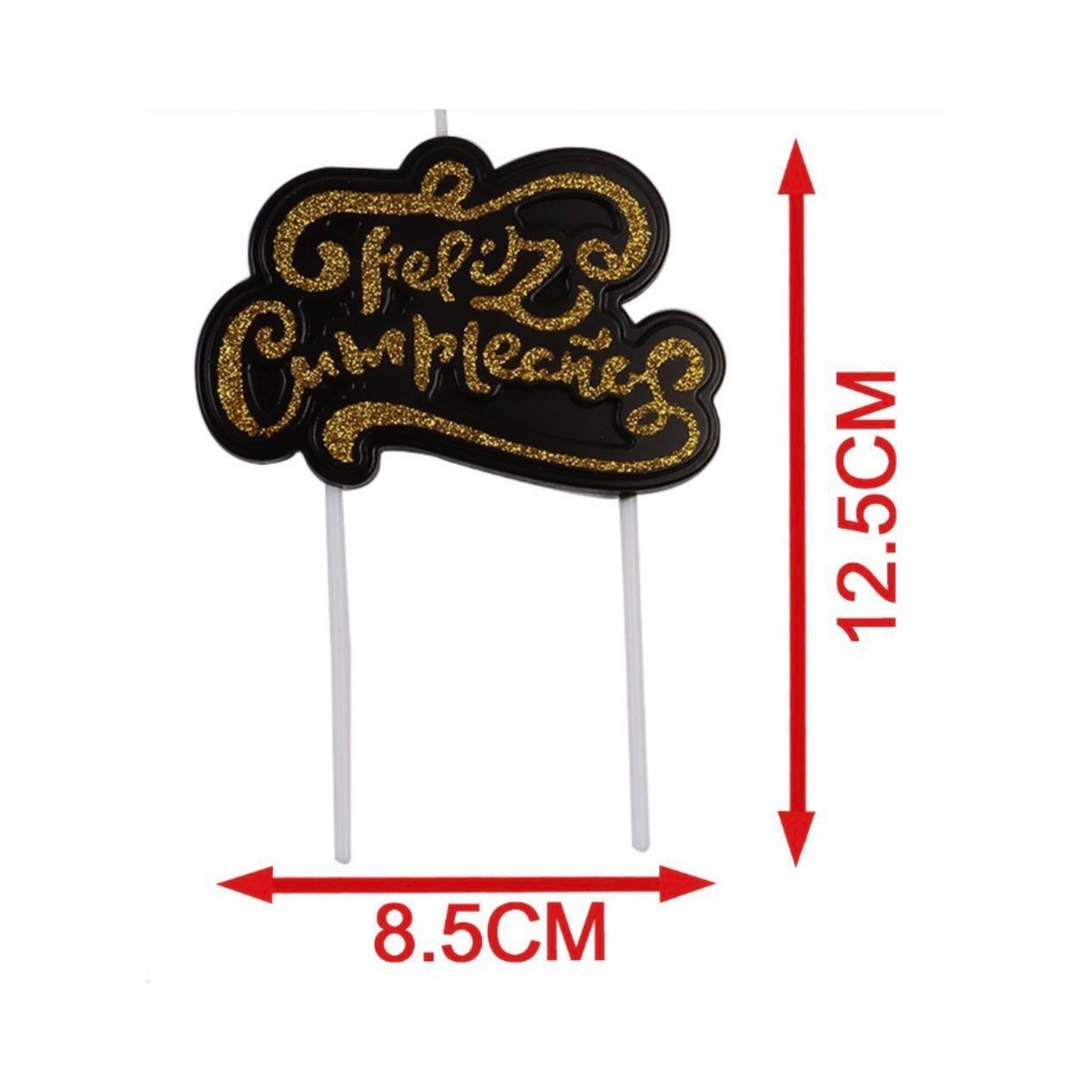 VELA FELIZ CUMPLEAÑOS NEGRO Y DORADO GLITTER