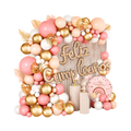 Set Decorativo Feliz Cumpleaños Rosado y Dorado 61 Piezas