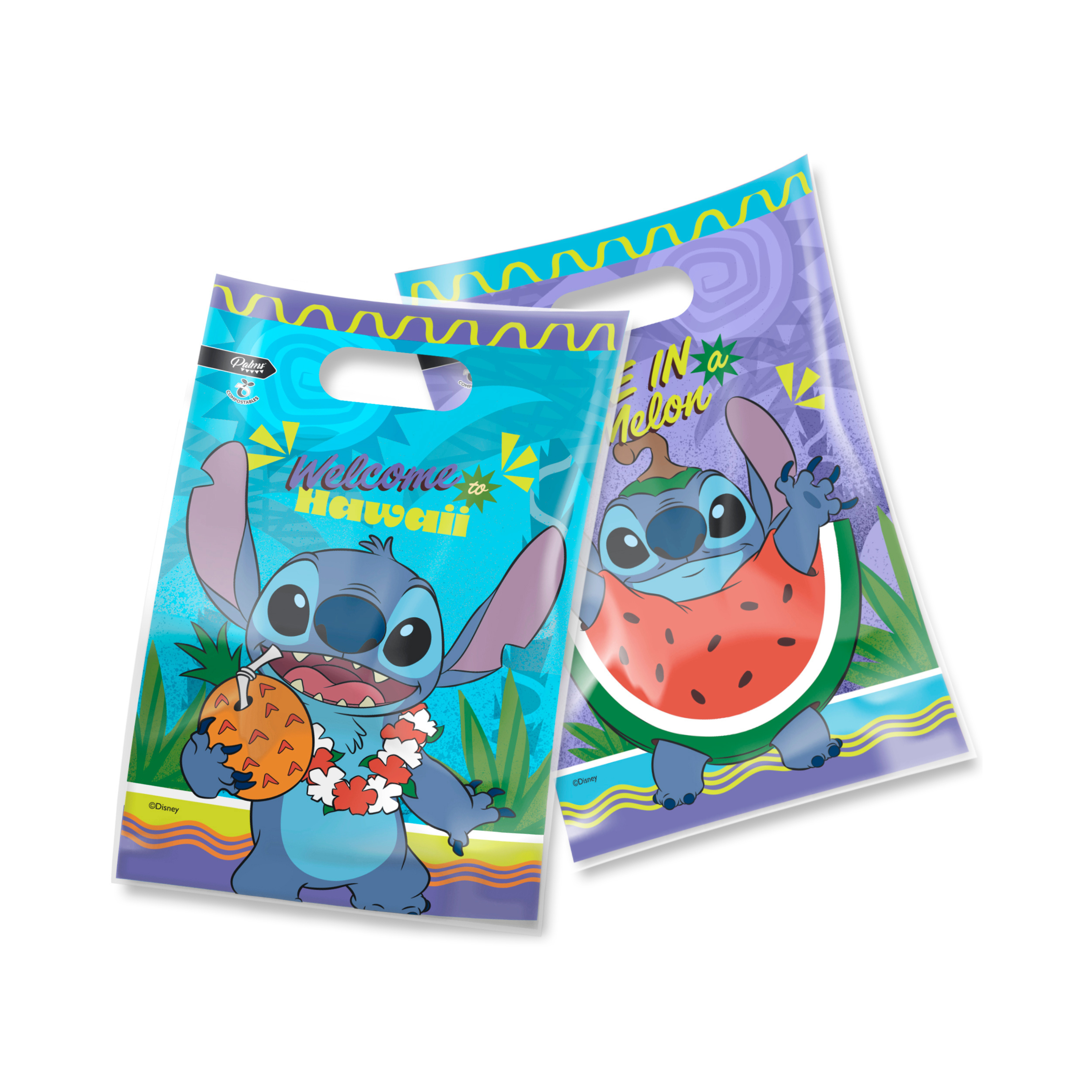 Bolsas de dulces Stitch Hawaii x6 para cumpleaños temático