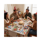 pack cumpleaños retro completo con platos vasos gorros cornetas cajas sorpresa mantel